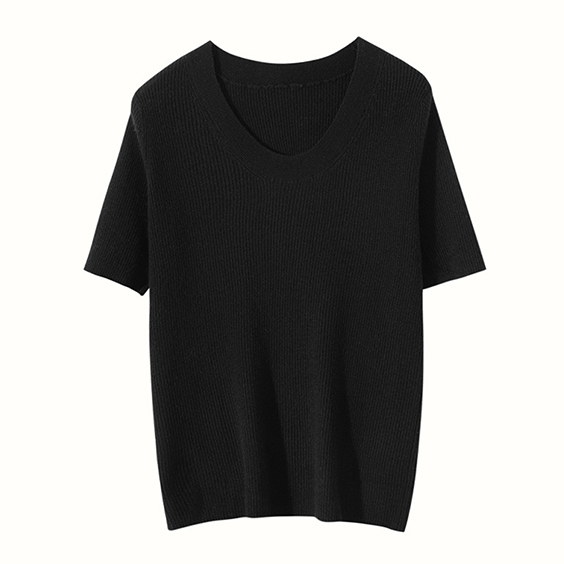 ผู้หญิง Womens Worsted 100 Cashmere u-neck เสื้อยืดเสื้อยืด