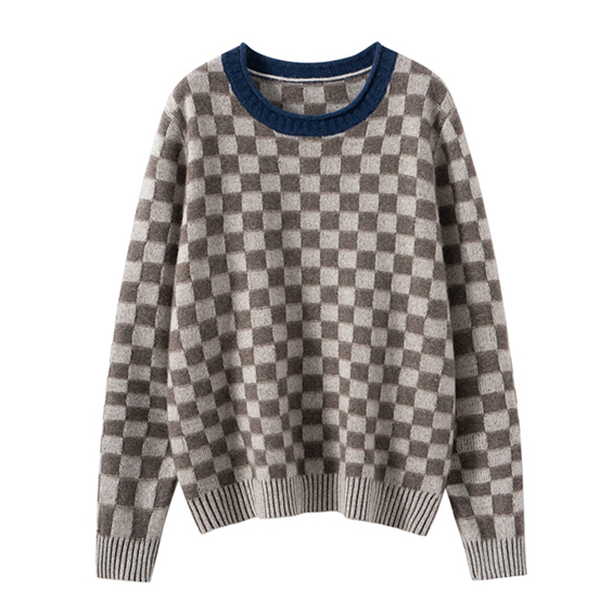 Maglione pullover da donna girocollo in maglia a quadri