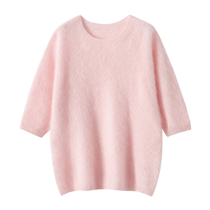 әйелдерге арналған дөңгелек мойын щеткалы кашемирден жасалған жейде 