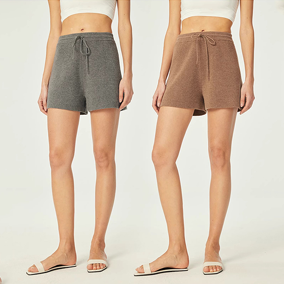 レディース スポーティ スタイル ドローストリング リブ カシミア ニット ディテール ショートパンツ