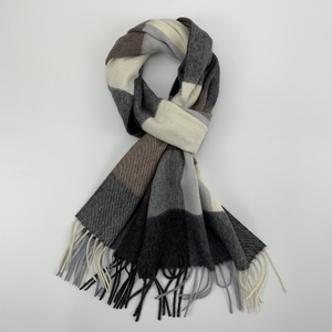 Cashmere Checked Scarf with Twill Weave, Coffee&White