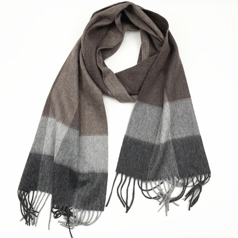 100%Cashmere Checked Scarf, Camel&Grey